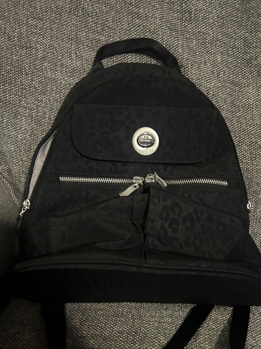 Baggallini Black Leopard Jacquard Crossbody Backpack